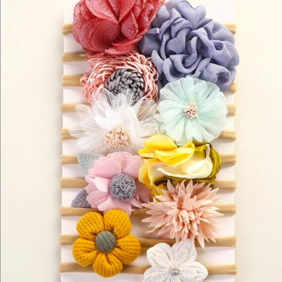 Brand new! 10 Piece baby girl flower elastic headband - Picture 2 of 5